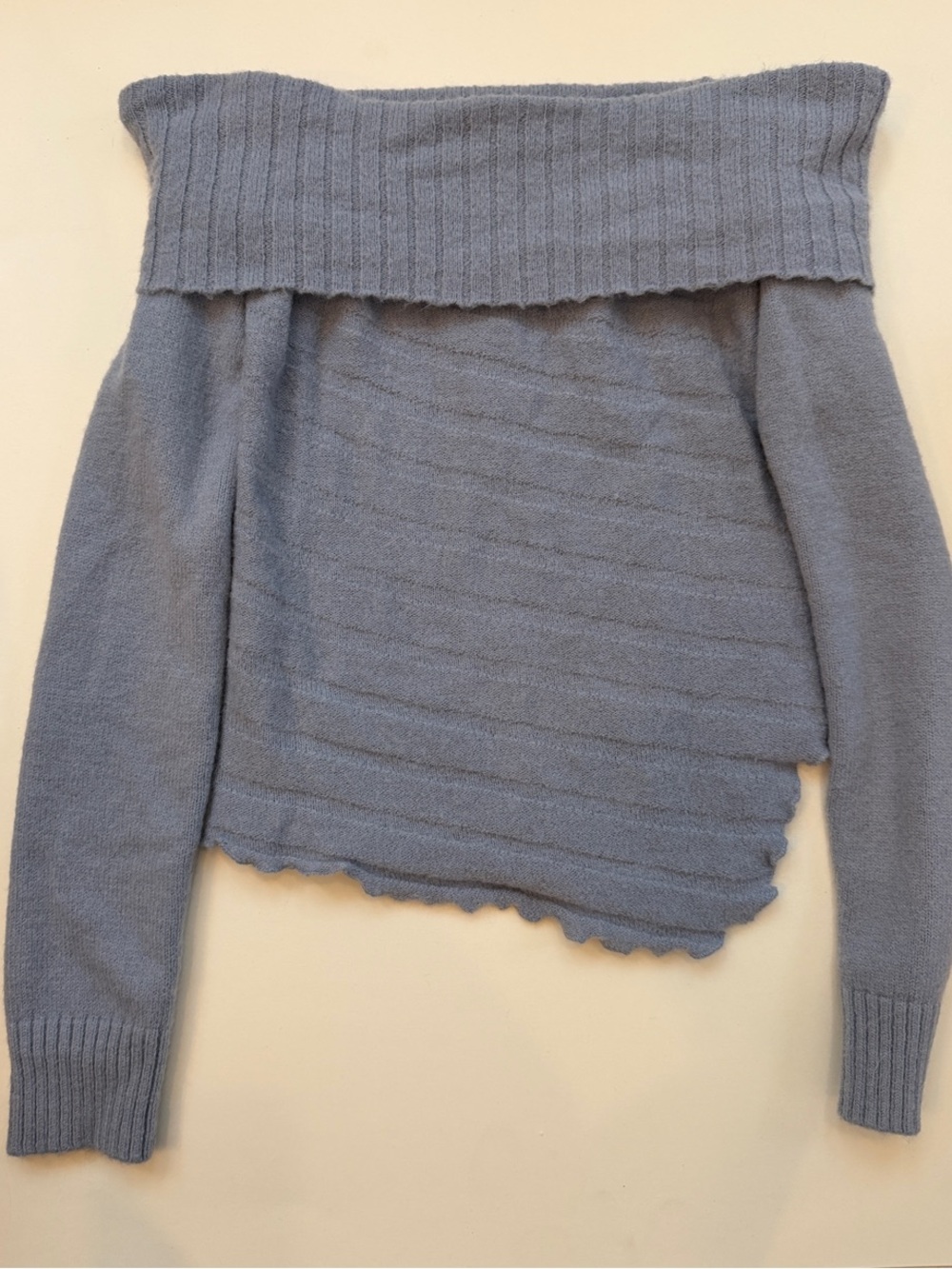 Edikted Light Blue Off-the-Shoulder Ribbed Knit Sweater